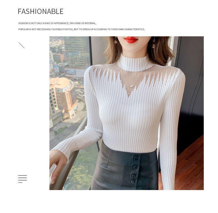 2024 Autumn/Winter Slim-Fit Knitted Pullover - Openwork Design Long Sleeve Base Layer Sweater