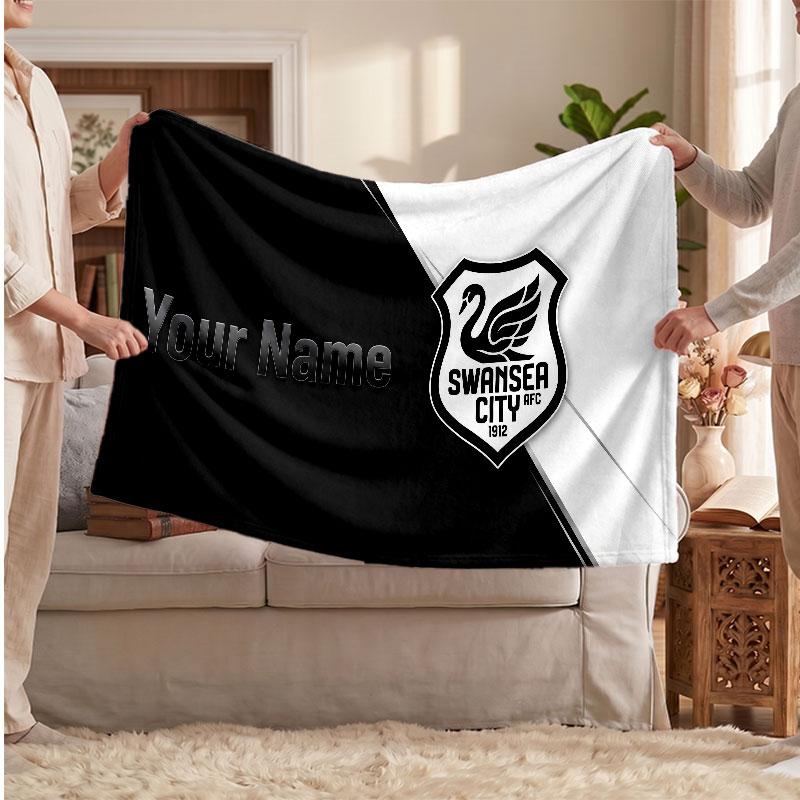 Swansea City FC Personalisierte Fleecedecke Mit Fußballlogo, Individueller Name Text Weich Warm Zuhause Überwurfdecke