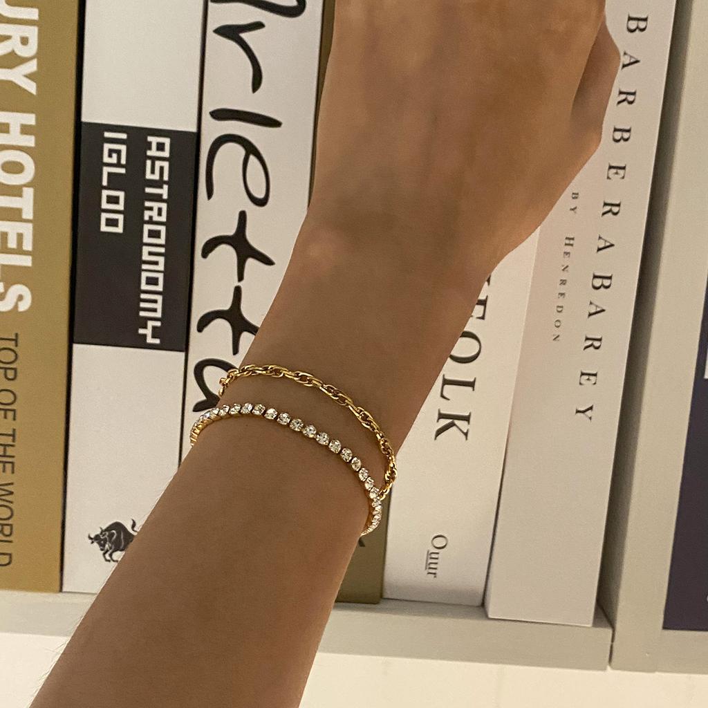 Fashion Stainless Steel Metal Double Chain Collar Trendy Bracelet 18K Gold PVD Plated Water Resistant Jewelry 2024