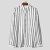 INCERUN Oversized Men Long Sleeve Lapel Striped Hollow Webbing Casual Loose Tops Shirts