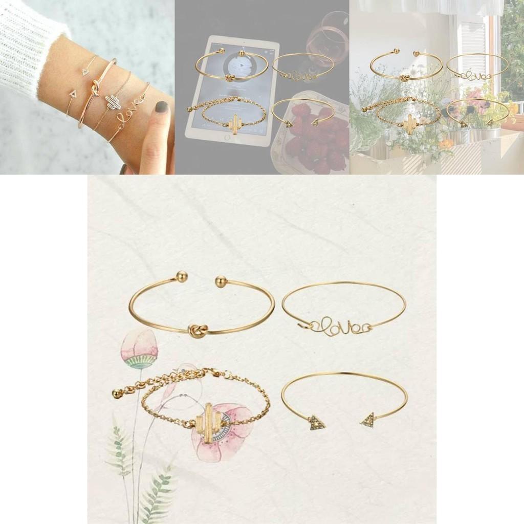 Retro Cactus Knot 4-piece Bracelet Set Geometric Diamond Bracelet