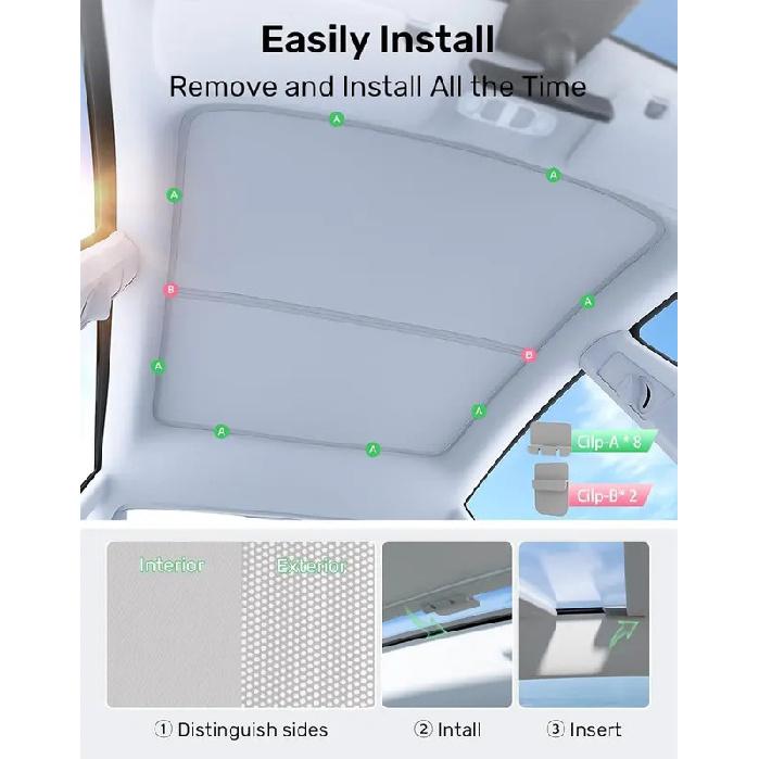 Tesla Model 3 2017-2025 Sunshade Roof  Never Sag Nano Ice-Crystal Coatings 3-Gen Heat Insulation Glass Roof Sun Shade Model Y