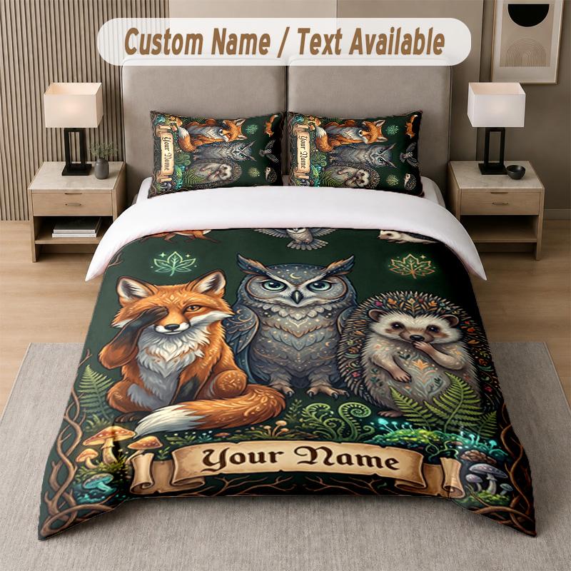 Mushroom Forest Theme Custom Text Or Name 3Pcs Bedding Set 1 Flat Sheet & 2 Pillowcases Personalized Home Bedding