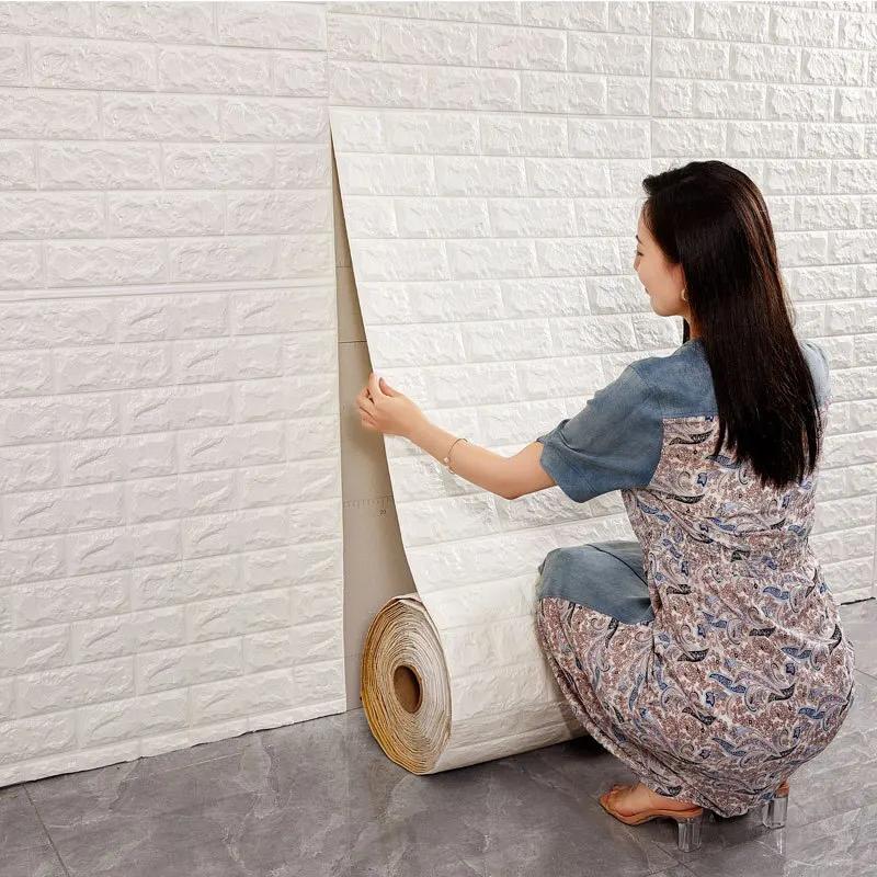 70cmx5m 3D DIY Wall Stickers Self Adhesive Imitation Brick Sticker Bedroom Decoration WaterProof Paper Home Decor