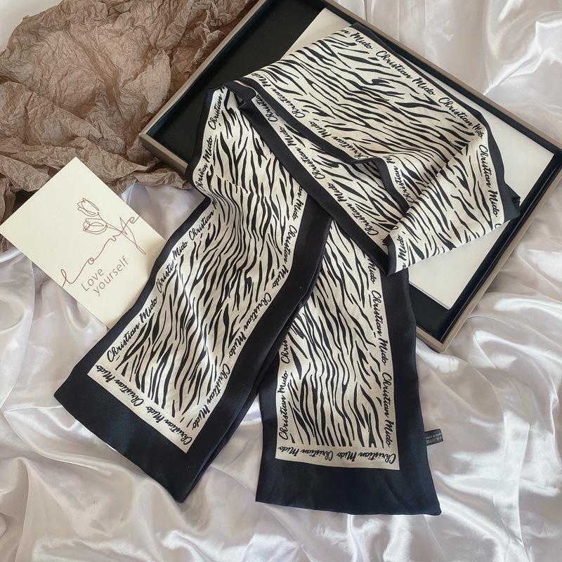 Luxury Design Print Hair Ribbon Scarf Women Neck Tie Bag Scarfs Satin Silk Skinny Headscarves Ladies Foulard Floral Bands