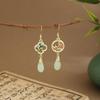 Silver Needle Green Tassel Cheongsam Fan Earrings