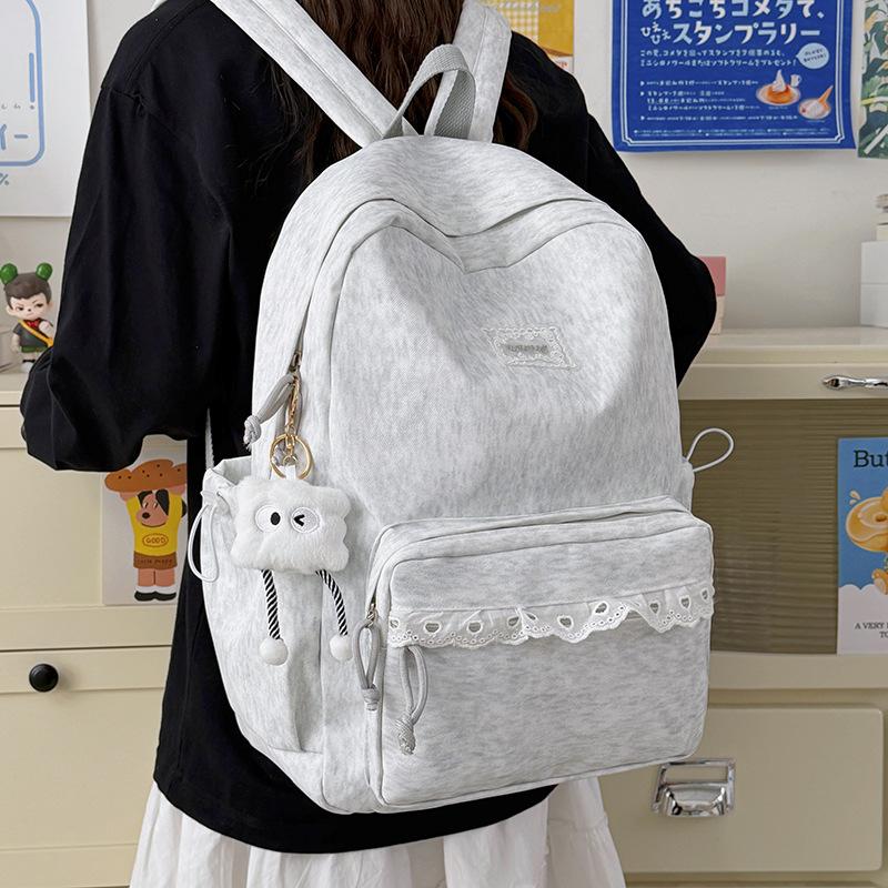 Schoolbag Korean Gentle Milk Mist Smudged Lace Backpack Female Junior High School Students Daily School Trip Versatile Schoolbag