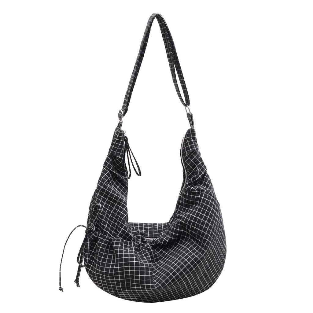 Women's 2025 Korean Style Plaid Canvas Bag - Large Capacity Shoulder & Crossbody Dumpling Bag