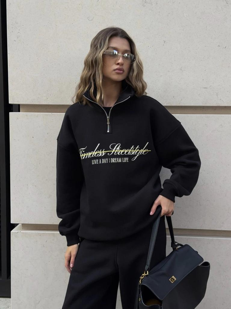 Letter Print Long-Sleeve Hoodie & Pants Casual Set Oversized Pullover Sweatshirt & Sweatpants Two-Piece Set