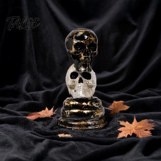 Candle Holder with Halloween Theme Stacked Skull Holder, Pillar Stand, Retro Spooky Tealight for Gothic Home Indoor Table Decor Decorative