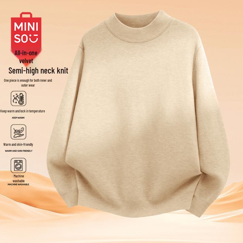 

MINISO Men s Winter Plush Mock Neck Knit Sweater 3XL