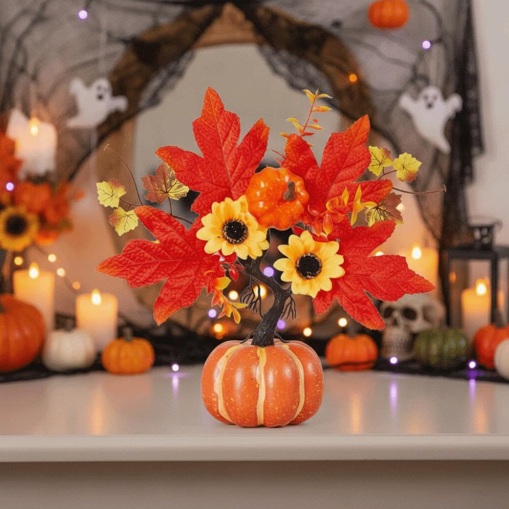 Simulated Flowers Realistic Fall Pumpkin Decor DIY Fake Plant Halloween Table Decor Table Centerpiece Decorative