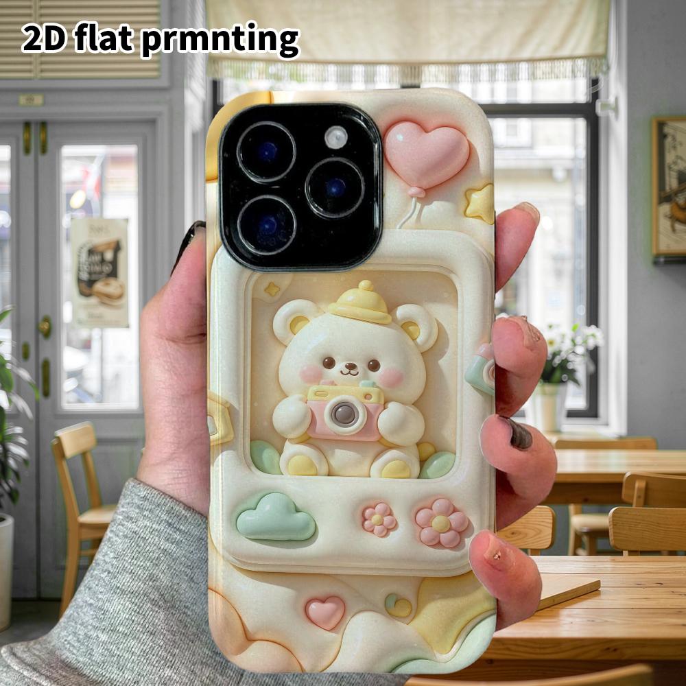 Phone Case: 2D Flat Design Suitable for iPhone 18 17 16 15 14 13 Pro Protective Case, Picture Frame Bear, Perfect Christmas and Halloween Holiday Gift