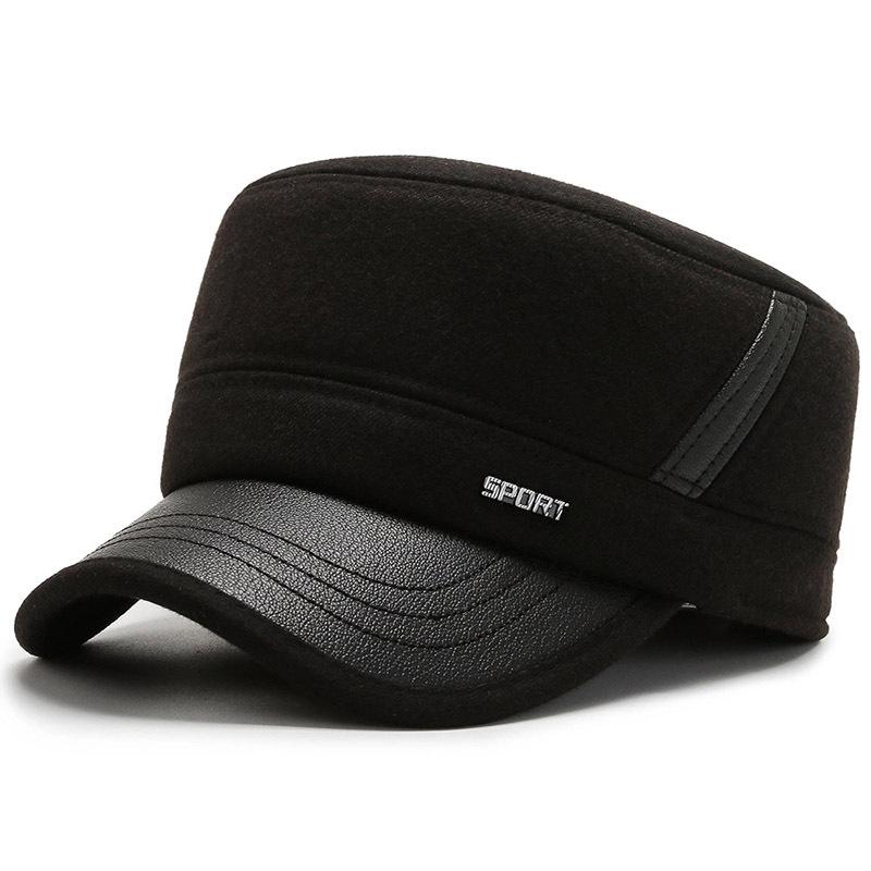 

Autumn and winter middle-aged hat men s dad flat top warm ear protection hat thickened sports and leisure cap one size fits all