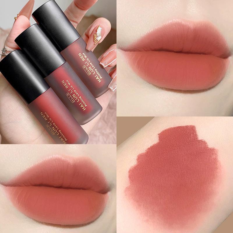 Helen Liren Matte Velvet Lip Glaze: Moisturizing, Non-Fading, Non-Stick Cup, Milk Tea Shade