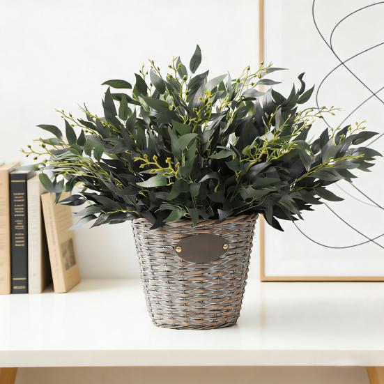 Artificial Salix Leaf 5 Forks Realistic Greenery Flexible Stems No Watering Maintenance Faux Plant Home Decor