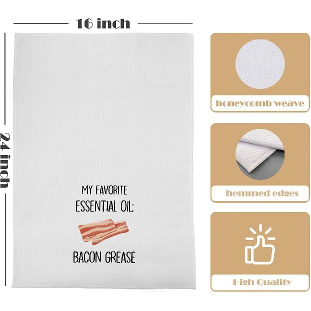Funny Bacon Kitchen Towels - Bacon Gifts Decorative Waffle Weave Dish Towels, Funny Hand Towels for Kitchen, Bacon Gifts for Bacon Lovers, 16x24 Inch