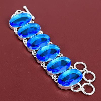 Facettiertes London Blue Topas Armband handgefertigtes Edelsteinarmband 925 Sterling Silber Armband verstellbares Kettengliedarmband Silberschmuck für Geschenk
