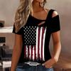T-shirt décontracté pour femme avec imprimé américain, épaules dénudées, manches courtes, col découpé irrégulier, haut blouse d'été décontracté