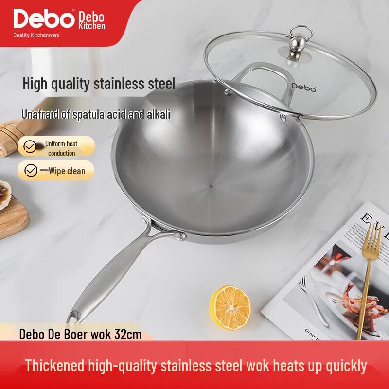 

Debo 32cm Thick-Bottom Stainless Steel Wok