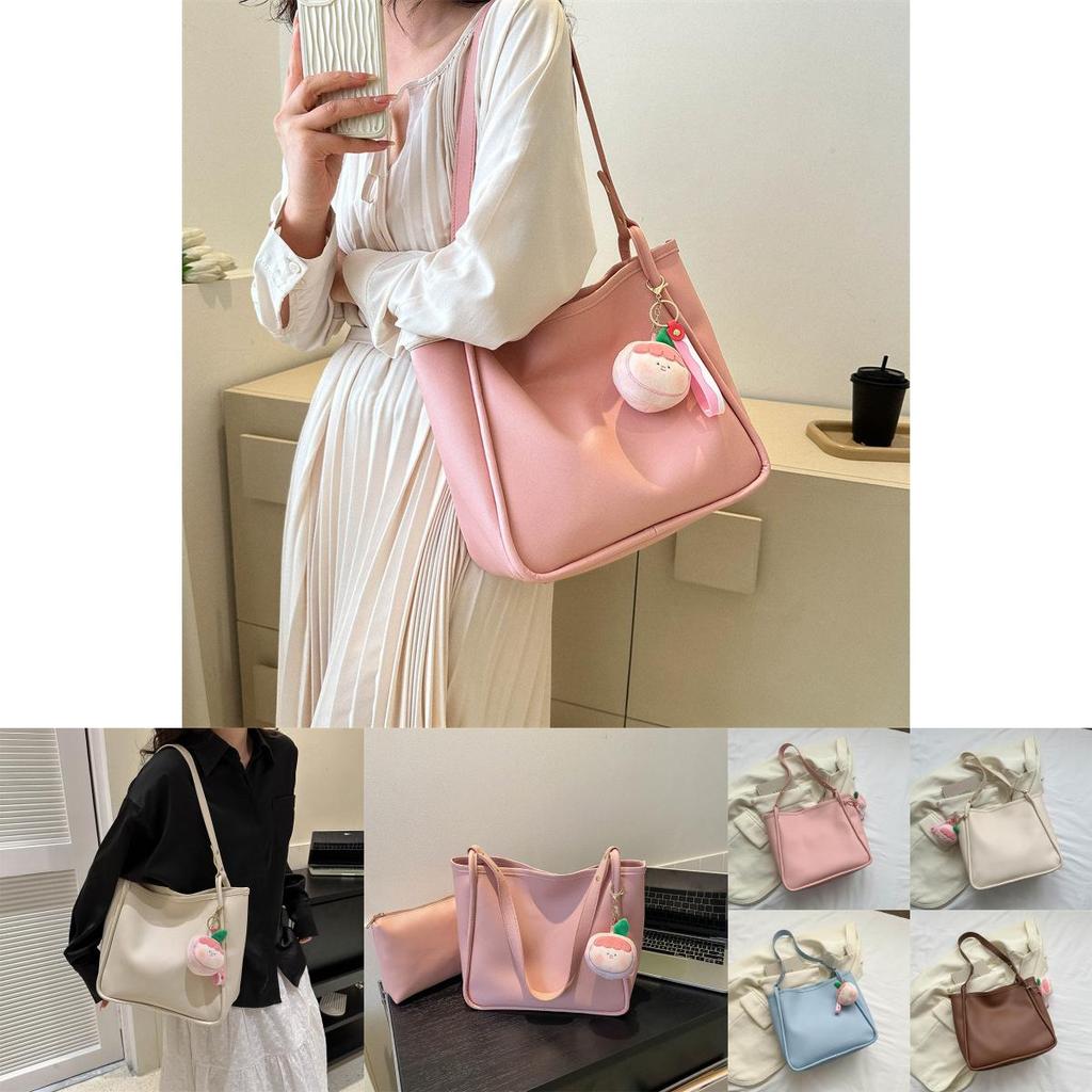 Stylish Pink Pu Tote Bag For Women Perfect For Casual Autumn Commute With Large Capacity