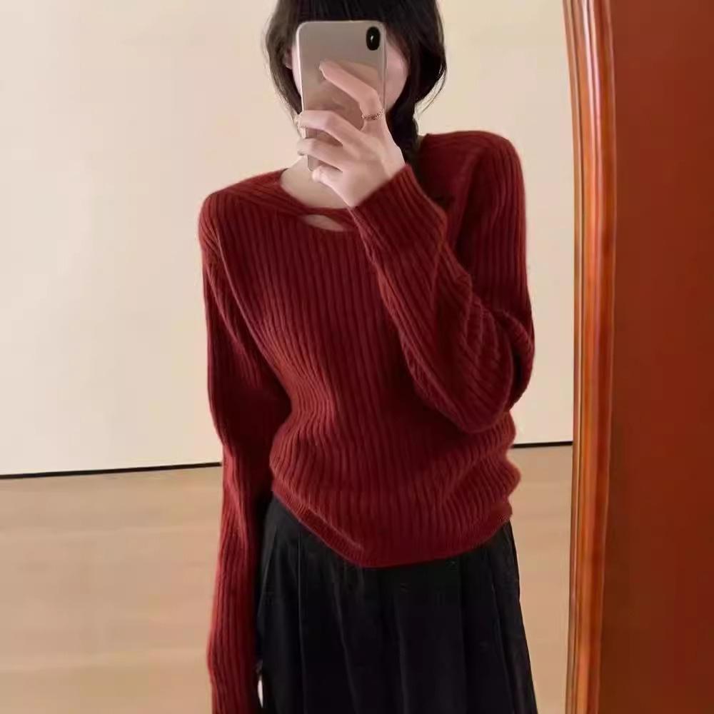 

Топ-свитер с длинными рукавами, вязаный базовый, осенне-зимний, белый, ажурный пуловер для женщин S красный