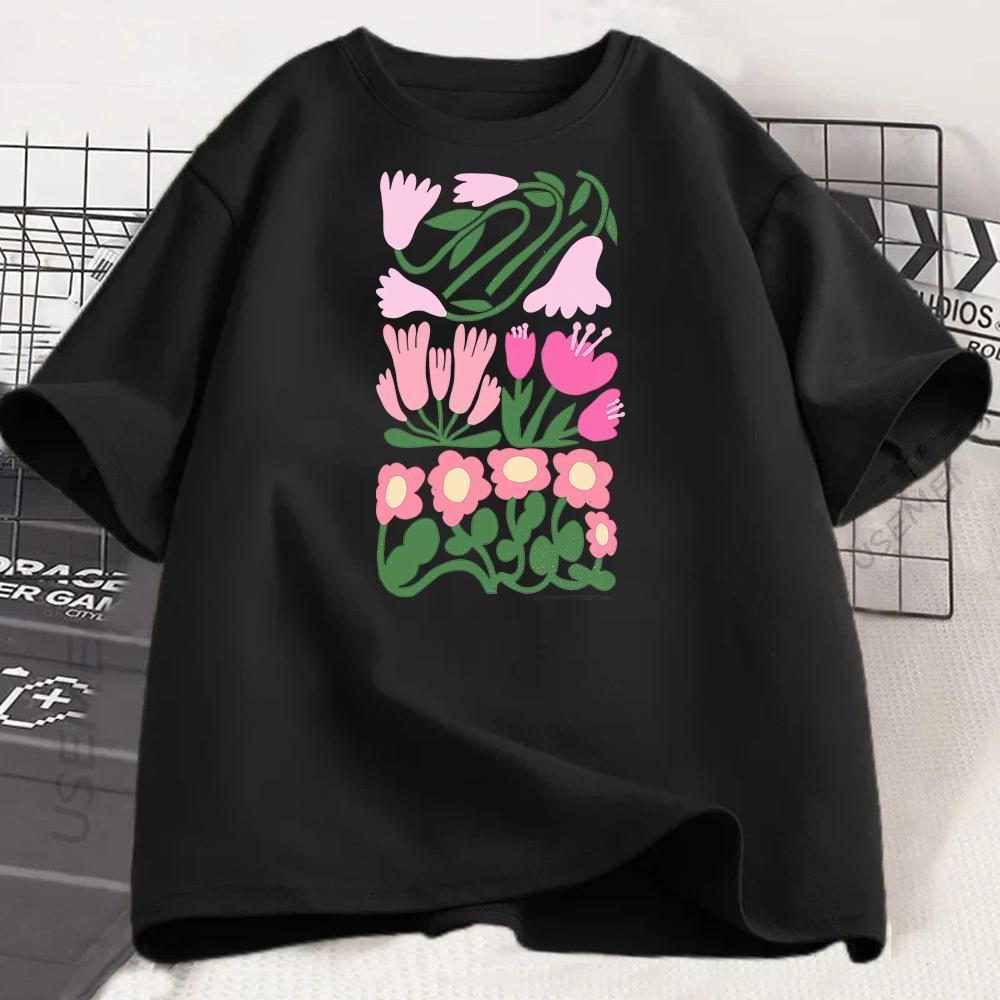 Flower Print Unisex Crew Neck Short Sleeve Unisexs Graphic Tshirt Stylish Comfortable Casual Unisex Top Trendy T Shirt Unisex