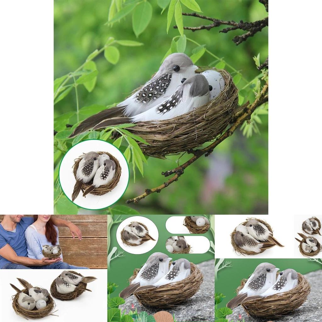 Realistic Set 1 Feathered Birds With Nest Birds Egg Artificial Garden Decor Tree