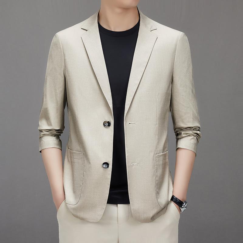 Костюм весна-лето тонкий без подкладки дышащий мужской повседневный костюм корейский стиль льняной костюм M