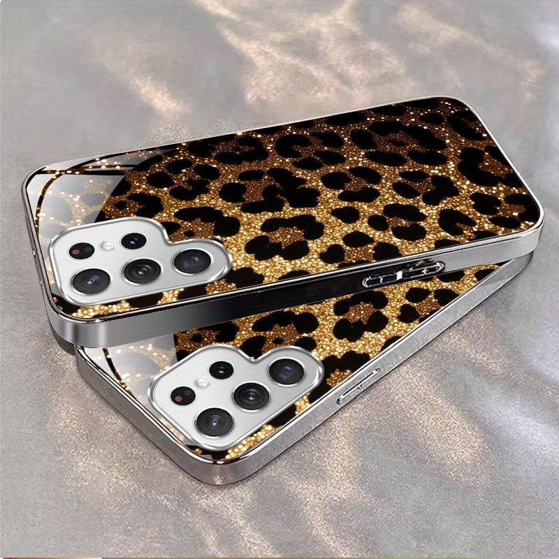 Gold-plated tempered glass phone case, Galaxy S26 S25 S24 S23 S22 Ultra Plus. Features a gold-plated leopard print pattern