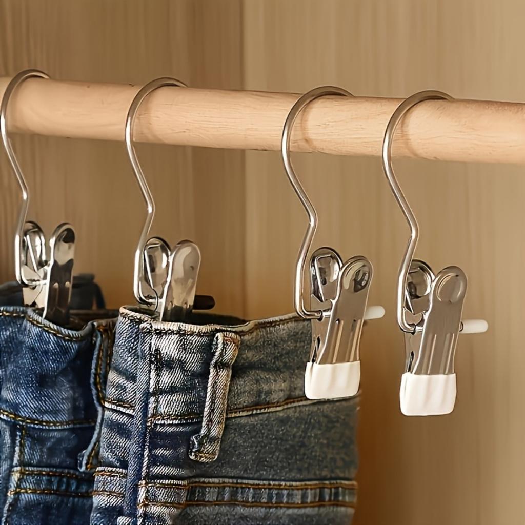 Stainless Steel Hooks,Towel Clip,Trouser Rack,Laundry Clip,Skirt Hanger with Clip,Anti Rust Hooks,Durable,Space Saving,Easter Gift,Clothes Clip.
