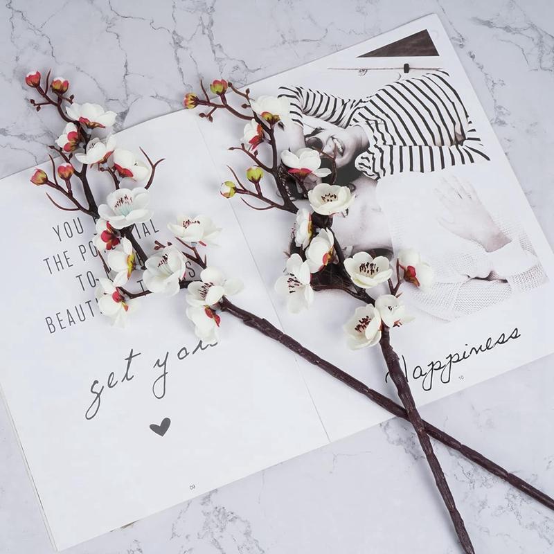 1pc Artificial Flowers Spring Plum Blossom Peach Branch Silk Flowers Home Wedding Party Decoration Christmas Wreaths Accessories