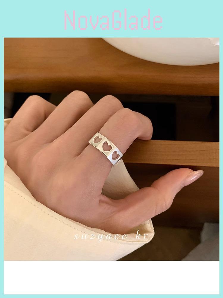 Verstellbarer Ring in Herzform im koreanischen Stil für Damen, trendiges Modeaccessoire aus Kupfer