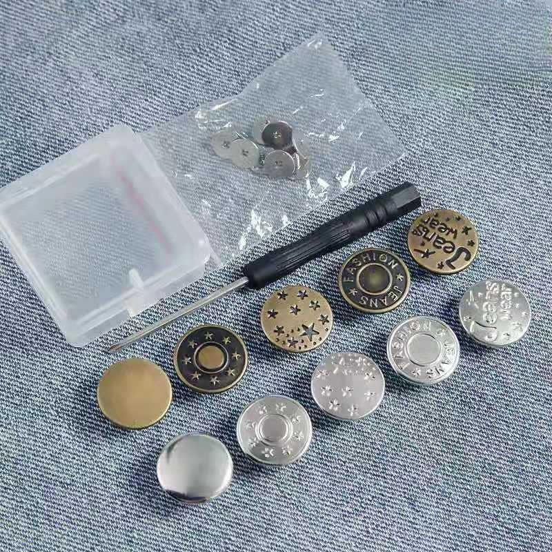 Metal Jeans Buttons 17mm Replacement No-Sewing Screw Button Repair Kit Nailless Removable Jean Buckles Clothing Pants Pins