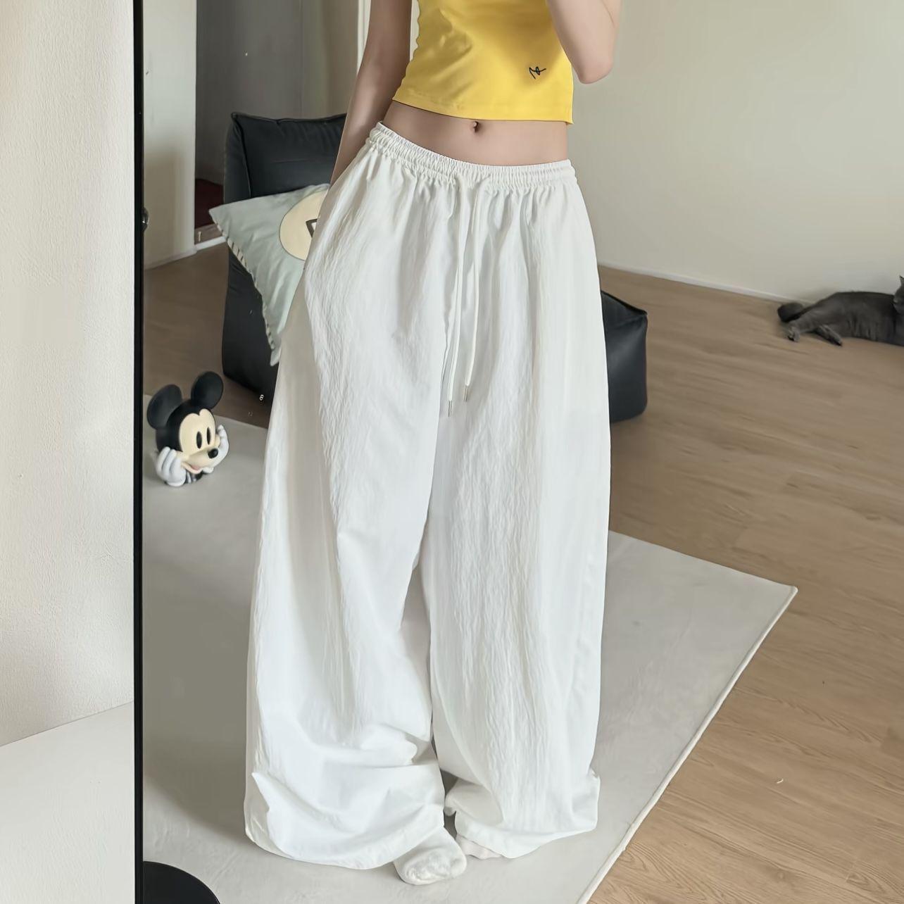 

Solid Color Korean Style Parachute Pants - Elastic Waist, Drawstring, Loose-Fit, Casual Workwear for Summer XS under 20 kg