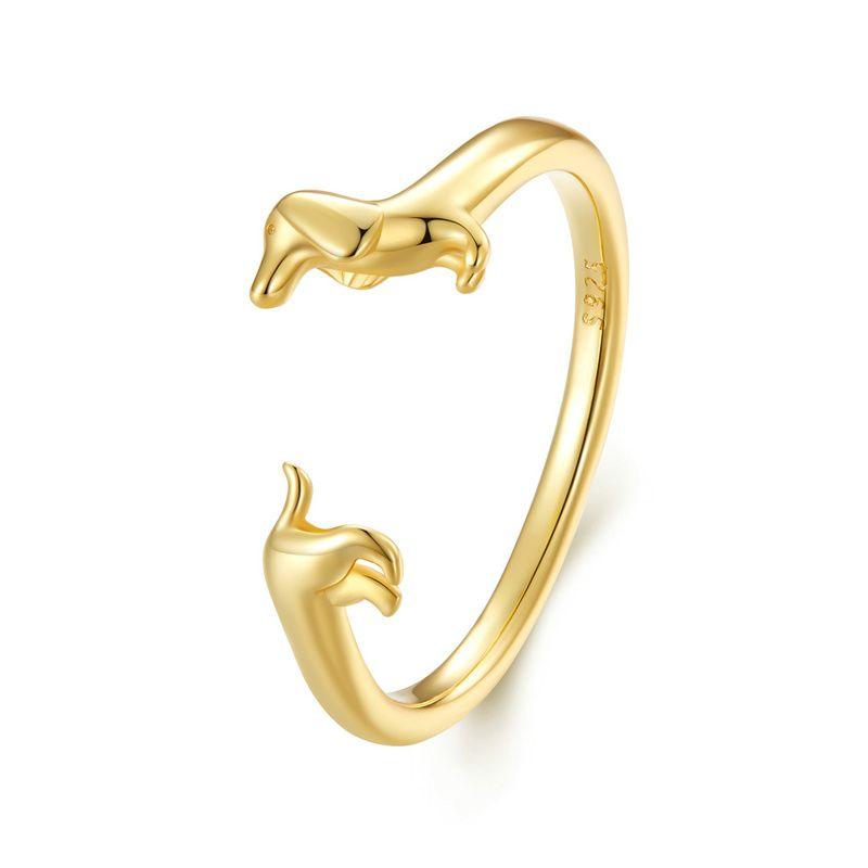 WOSTU 925 Sterling Silver Dachshund Pendant Necklace 18K Gold Pet Paw Chain Link Dog Charm Bracelets Earrings Ring For Pet Lover