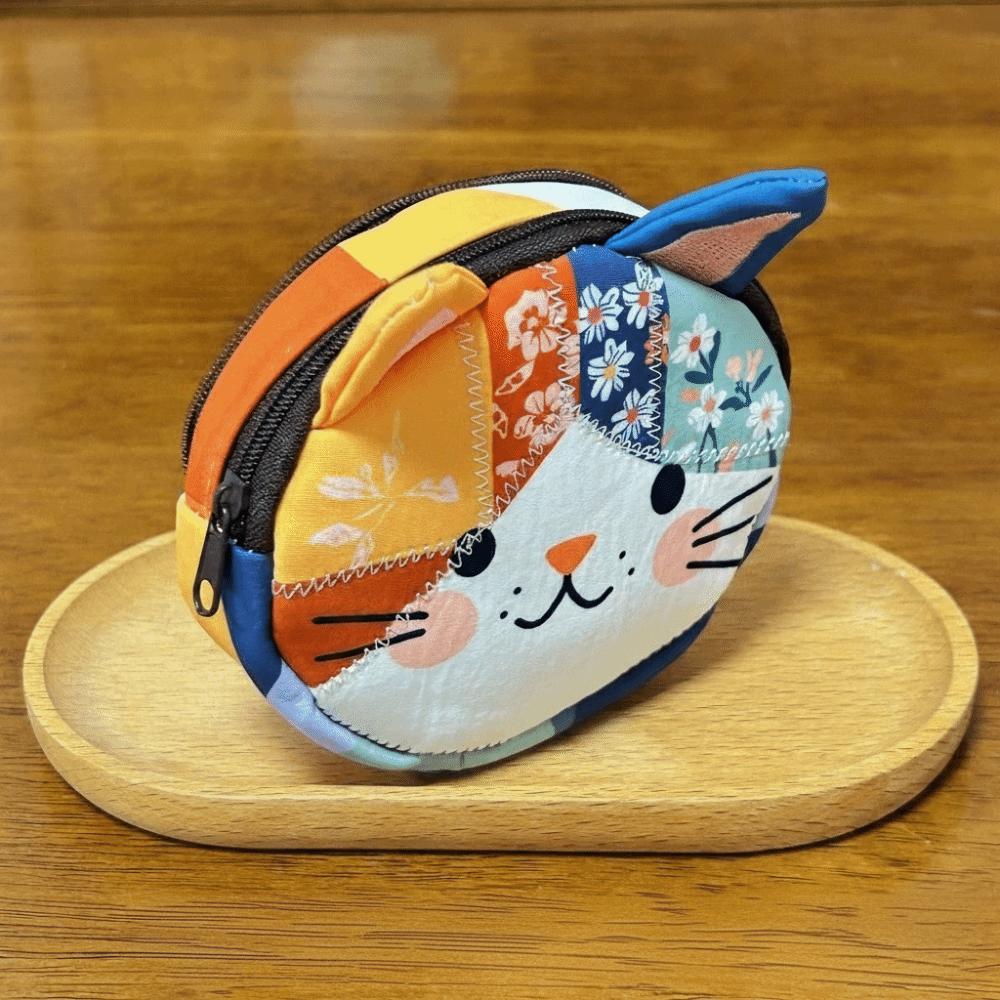 Zipper Design Cat Storage Case Small Size Stationery Pouch Cartoon Patchwork Coin Purse  School