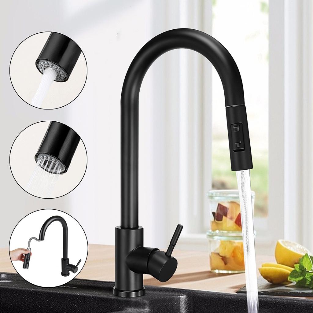 New 360Rotation Swivel Single Handle Kitchen Hot & Cold Water Mixer Taps Deck 304 material Black Pull Out Kitchen Faucet Two Function