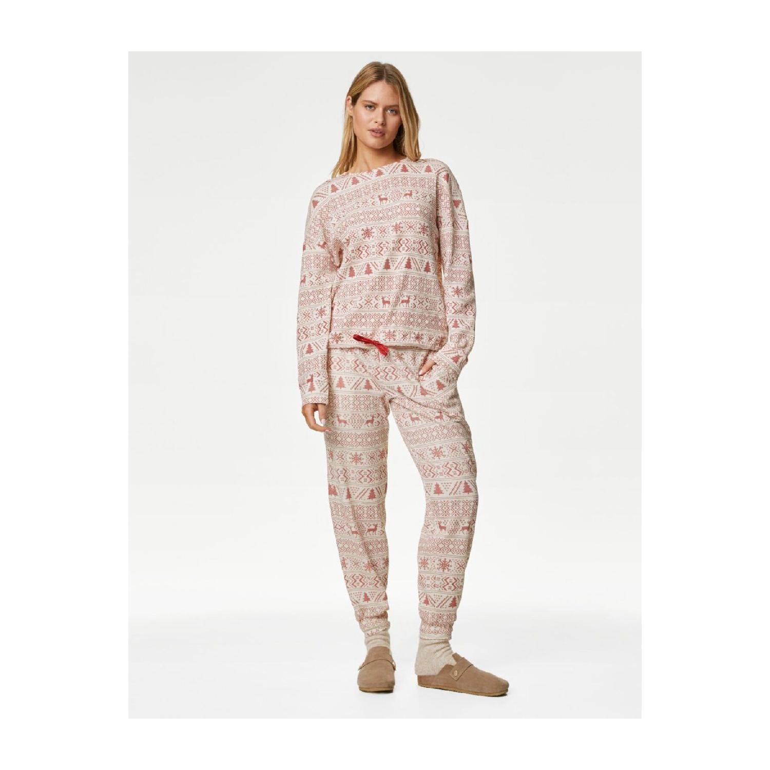 

New Year s Themed Long Sleeve Waffle Pajama Set XS красный