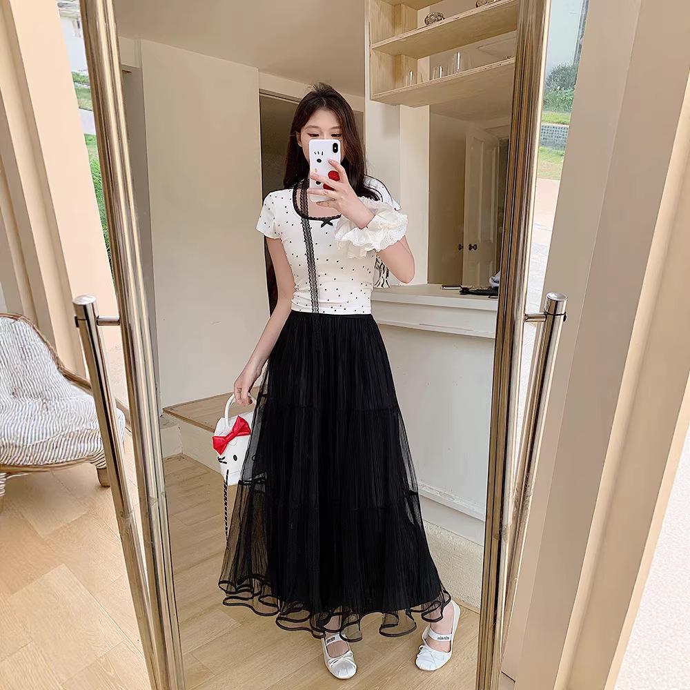 Jupe Midi Patchwork Élastique à la Taille Douce Style Coréen Grande Taille pour Femme Printemps/Été 2026