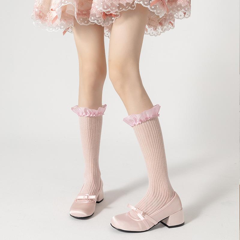 

Женские весенне-летние тонкие клетчатые кружевные гольфы в школьном стиле в балетном стиле 1 pair розовый