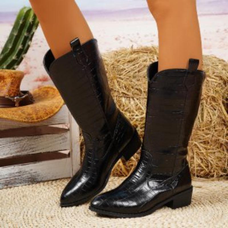 Plus-size Boots, Retro Wide-soled Pointed Mid-calf Boots, Square Heels, Women's Boots, Women's Shoes