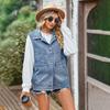 YYFS Women's Fashion Denim Autumn and Winter Sleeveless POLO Neck Casual Lapel Top Jacket