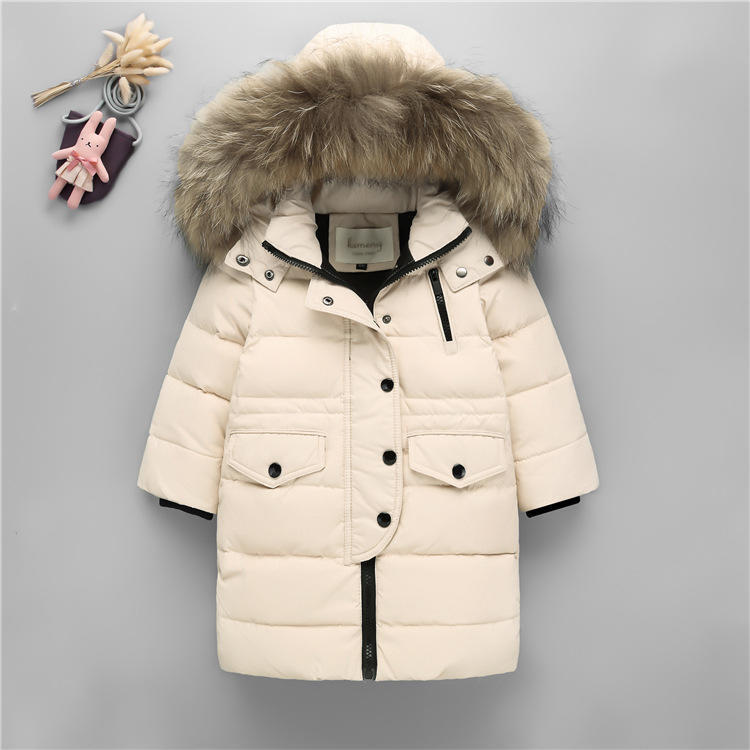 Winter Children Down Jacket for Boys Warm Real Raccoon Fur Hooded Long Boys Outerwear Coat Kids Jacket