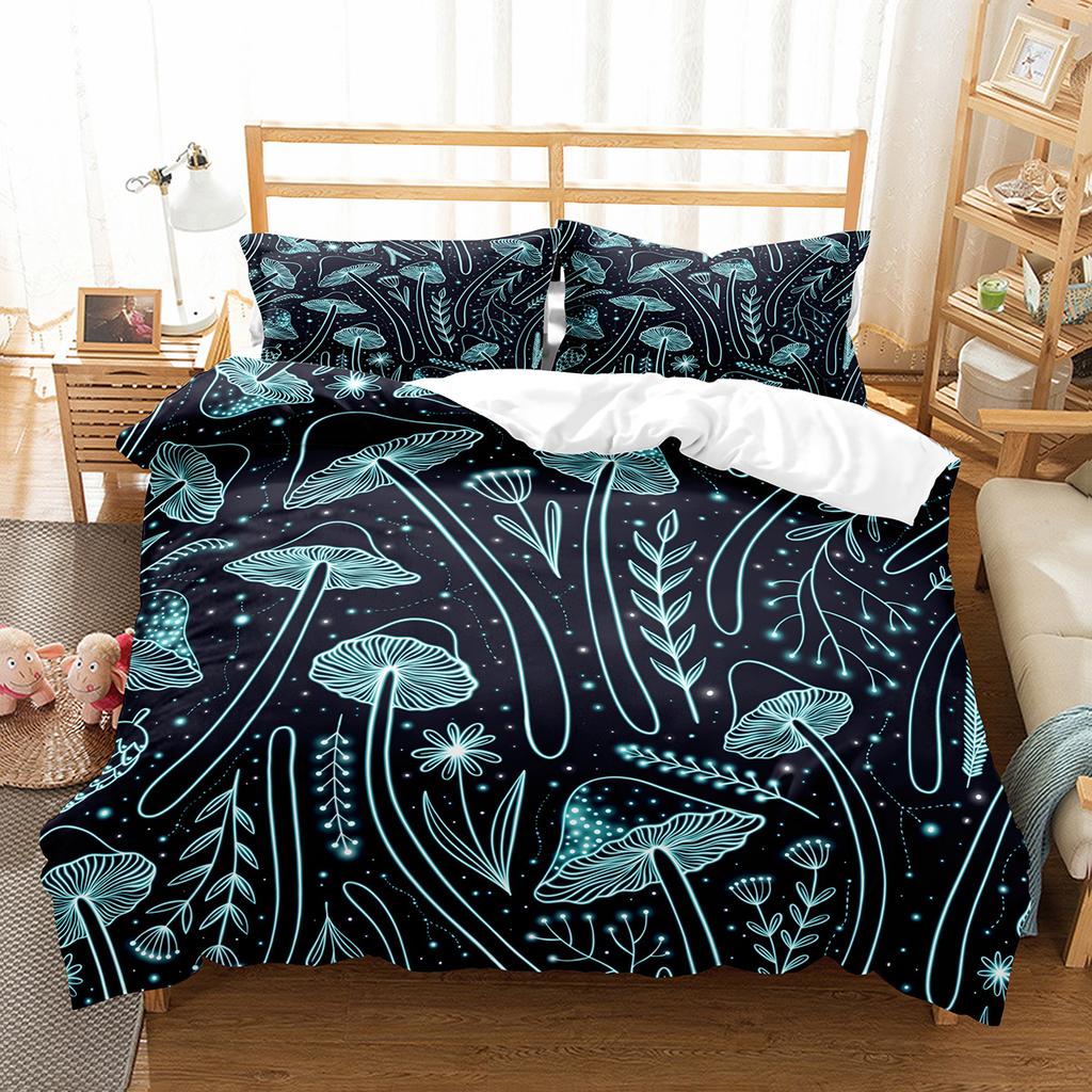 Mushroom Duvet Cover Collection Microfiber Wild Plants Flowers Bedding Collection Nature Botanical Animal Comforter Cover Single Queen Size