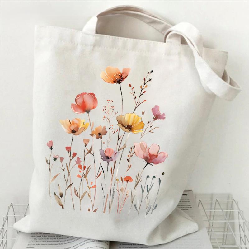 Fancy Style Studio Wildbloemen Print Handtas Portemonnee Canvas Tote Bag Hoge Kwaliteit Herbruikbare Boodschappentas Doekentas Supermarkt Shopper Schoudertas voor Vrouwen