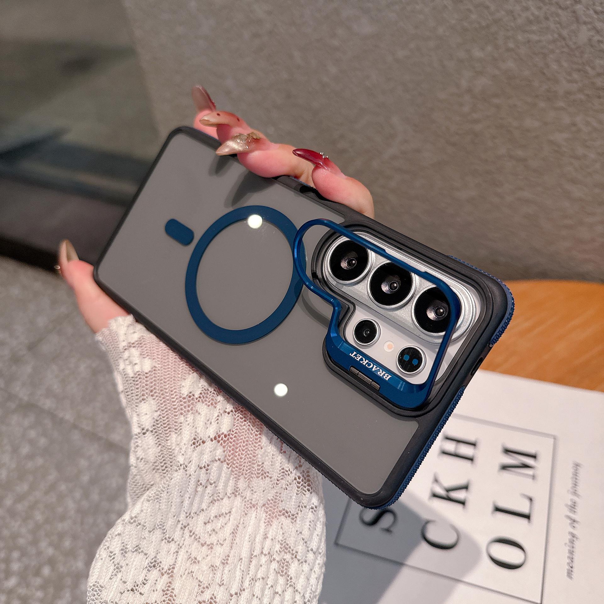 

Чехол для телефона Samsung S26 Ultra с магнитной подставкой-подставкой для линз, двухцветный, с защитой от падений S23 Ultra темно-синий