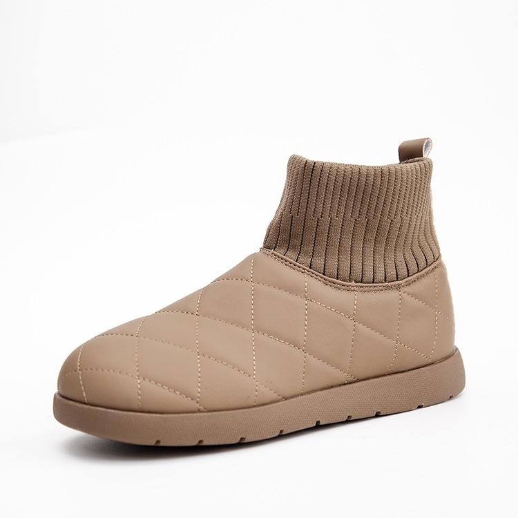 Bread snow boots winter new warm knitted non-slip piled thickened cotton shoes waterproof cotton boots