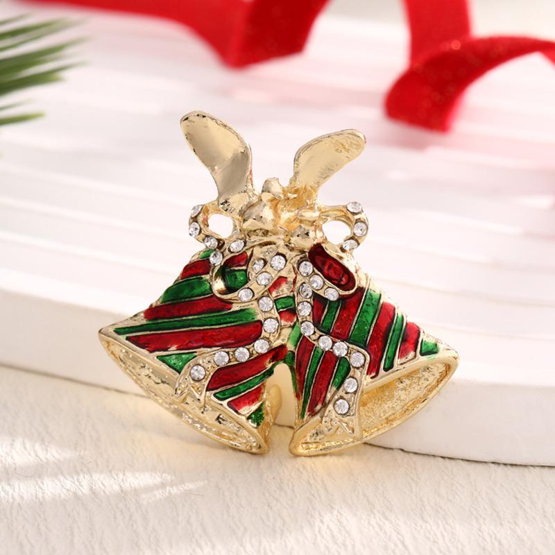 Neujahrs-Weihnachtsgeschenke Bekleidungszubehör Emaille Strasssteine Glöckchen Weihnachtskränze Broschen Feiertagsschmuck Damen