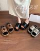 Cross Flower Small Man Increases Height Thick Sole 2025 New Summer Cool Slippers Women's Shoes Wear Leopard Print One-word Slippers